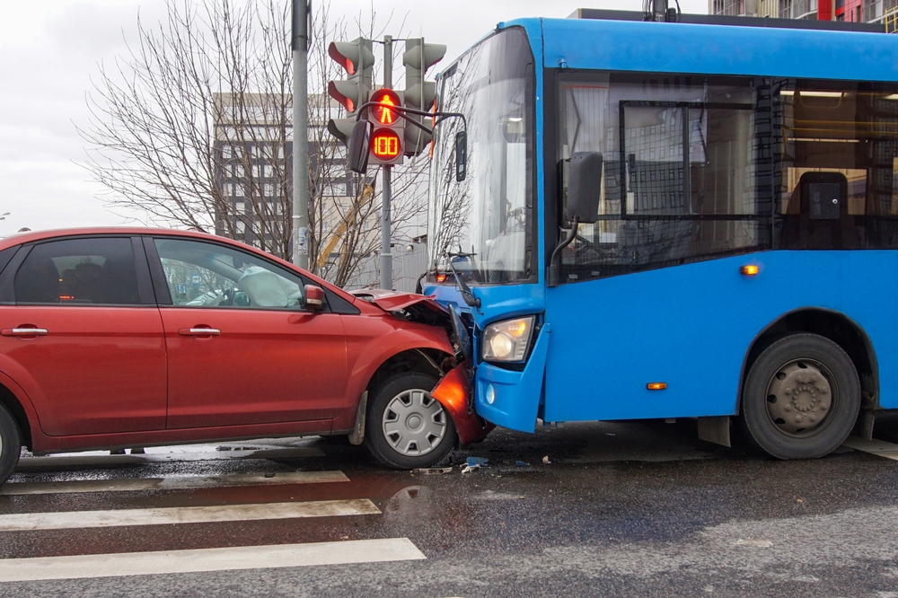 Photo of Frontal Collision of a Bus and Car